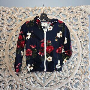 Denim & Flower 100% Cotton Red and Black Floral Jacket Girls Size 9/10